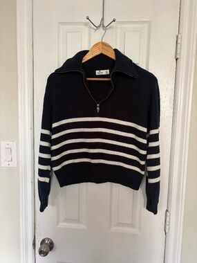 Hollister Co. Striped Quarter-Zip Knit Sweater